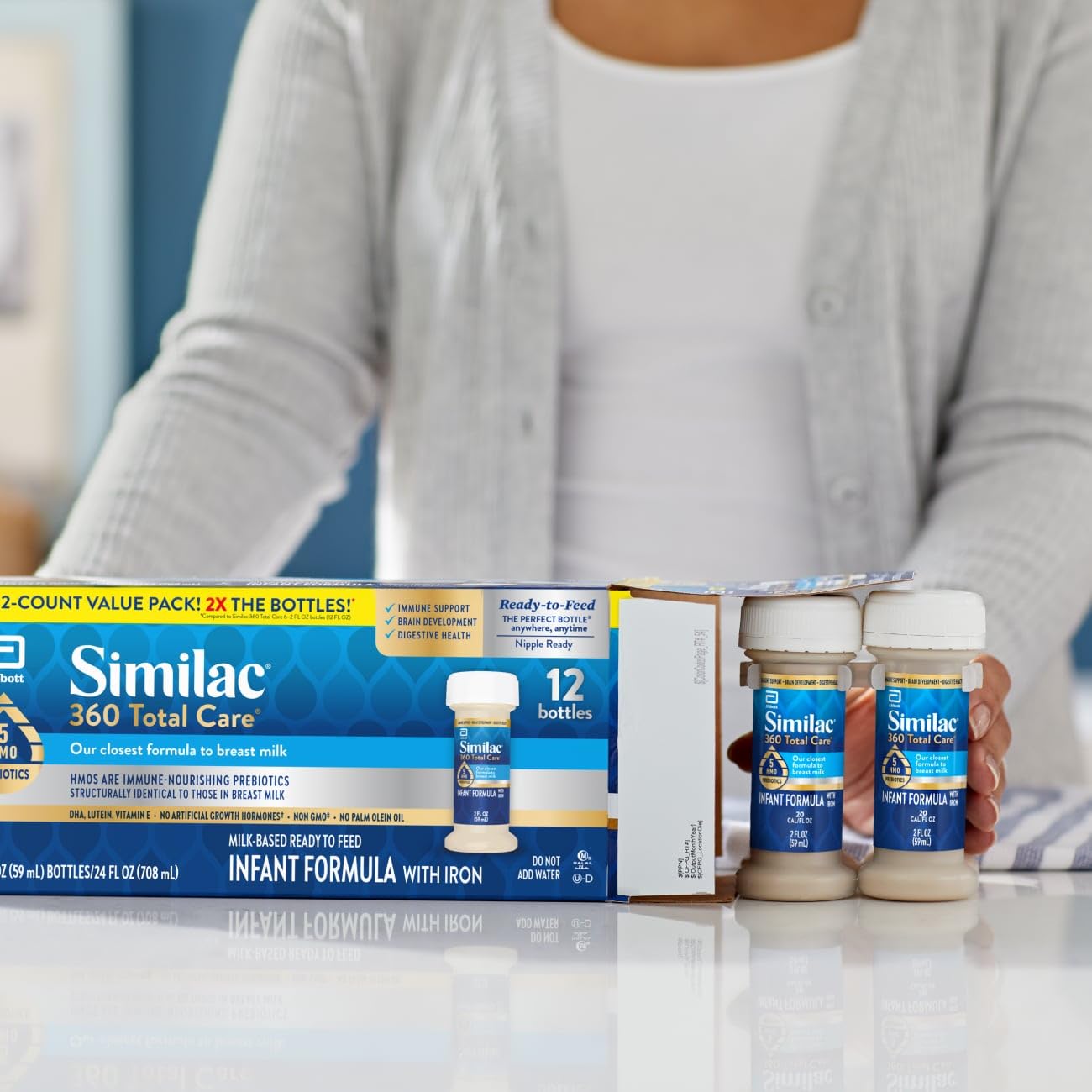 360 total care infant formula with 5 hmo prebiotics, our closest formula to breast milk, non-gmo,‡ baby formula, ready to feed, 2-fl-oz bottle, pack of 12