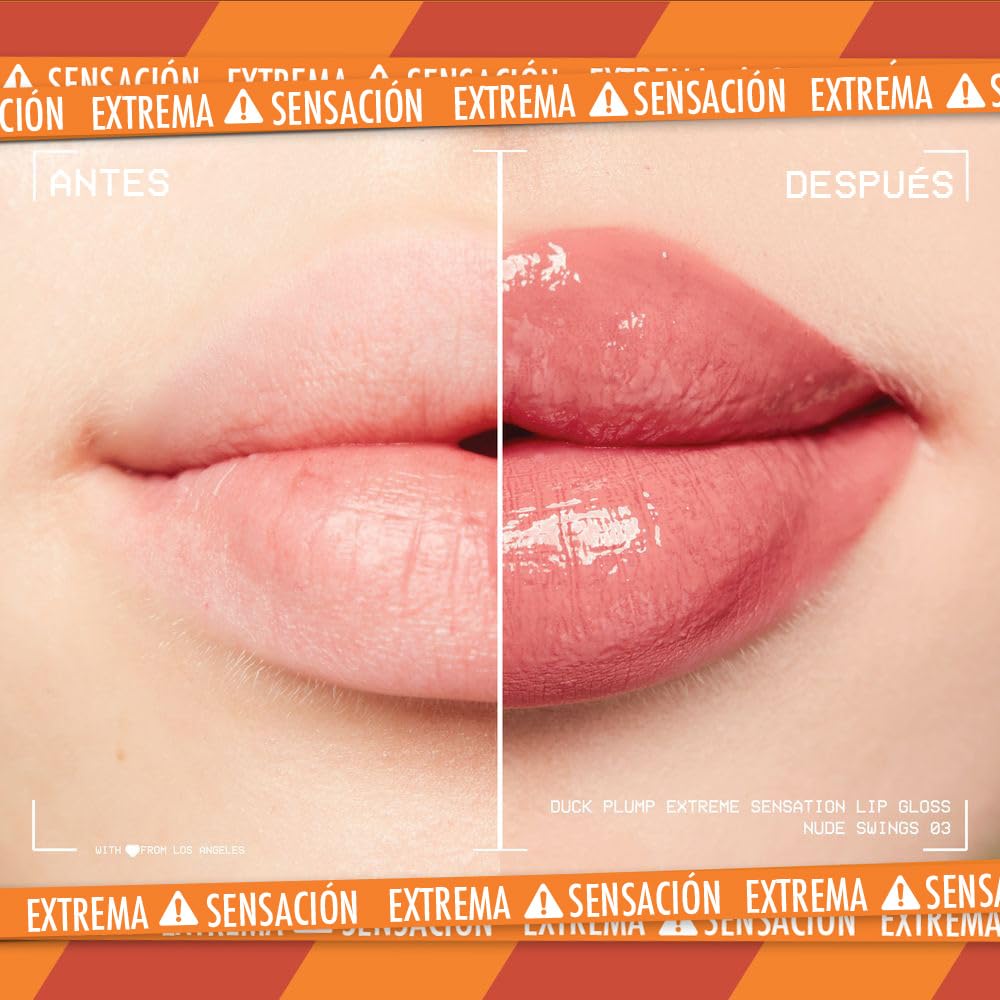 NYX Professional Makeup, Duck Plump, 7ml. Tono: Nude Swings (café). Brillo labial voluminizador con efecto plumping para un volumen instantáneo. Gloss infusionado con jengibre picante para un volumen visible y de larga duración. Fórmula vegana.