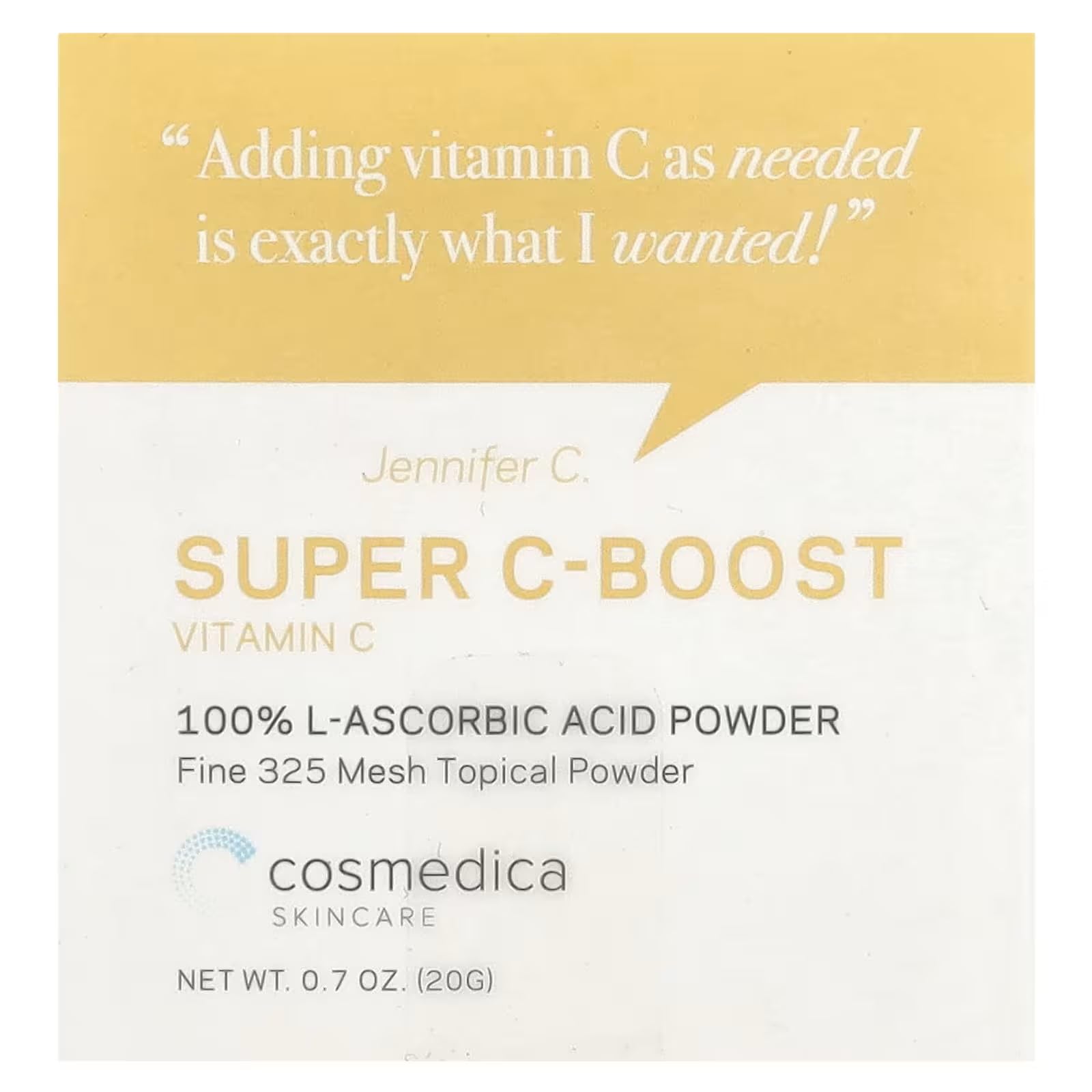 Cosmedica Skincare 100% L-Ascorbic Acid Powder- Vitamin C for Face, Custom Boost for Facial Serums, Hyaluronic Acid Serum, Moisturizer, Night Cream and Facial Toner 0.7 oz