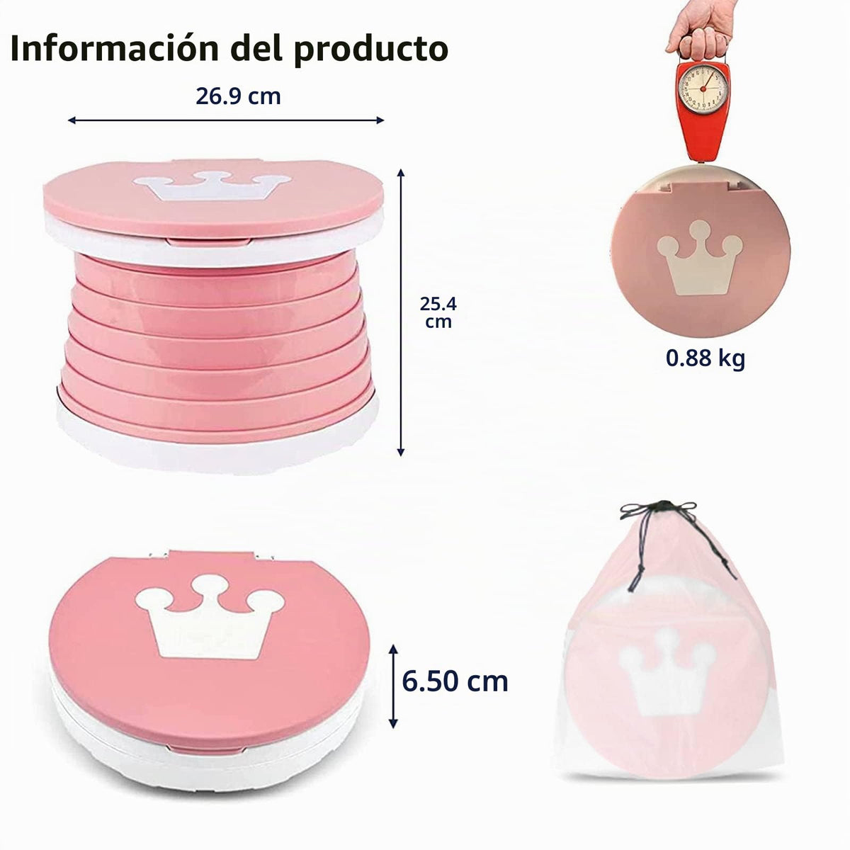 Portátil, plegable para el orinal del bebé, asiento de inodoro de entrenamiento de emergencia para el coche, camping, al aire última intervensión, interior (rosa, pequeño)