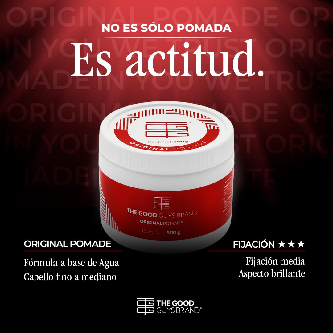 Cera para Cabello Hombre 500 gr | Original Pomade Fijación Media | Aspecto Brillante y Saludable | Pomada para Cabello Hombre Sin Químicos Agresivos | THE GOOD GUYS BRAND