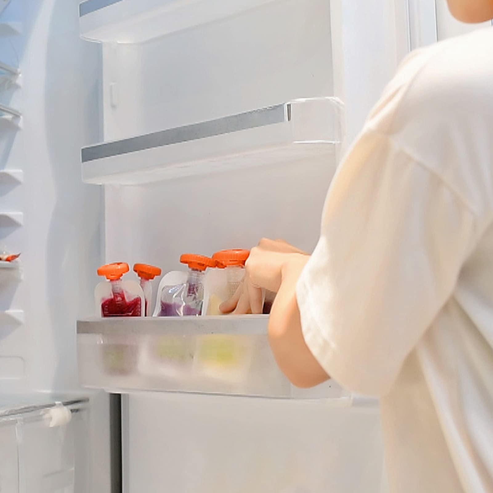 10 Bolsas Reutilizables para Alimentos para Bebés, Bolsas de Plástico Seguras para Almacenamiento de Alimentos para Bebés, Bolsa para Apretar Rellenable Apta para Congelador