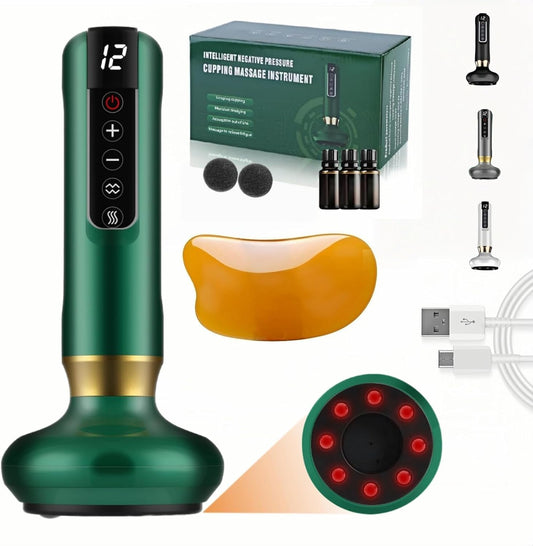 Masajeador Celulitis,Masajeador Corporal Multifuncional,con Tablero Gua Sha,Herramienta de Masaje eléctrico,12 Niveles con Calor, Removedoras de Grasa Eléctrica, para Brazo,Cintura,Pierna-Verde