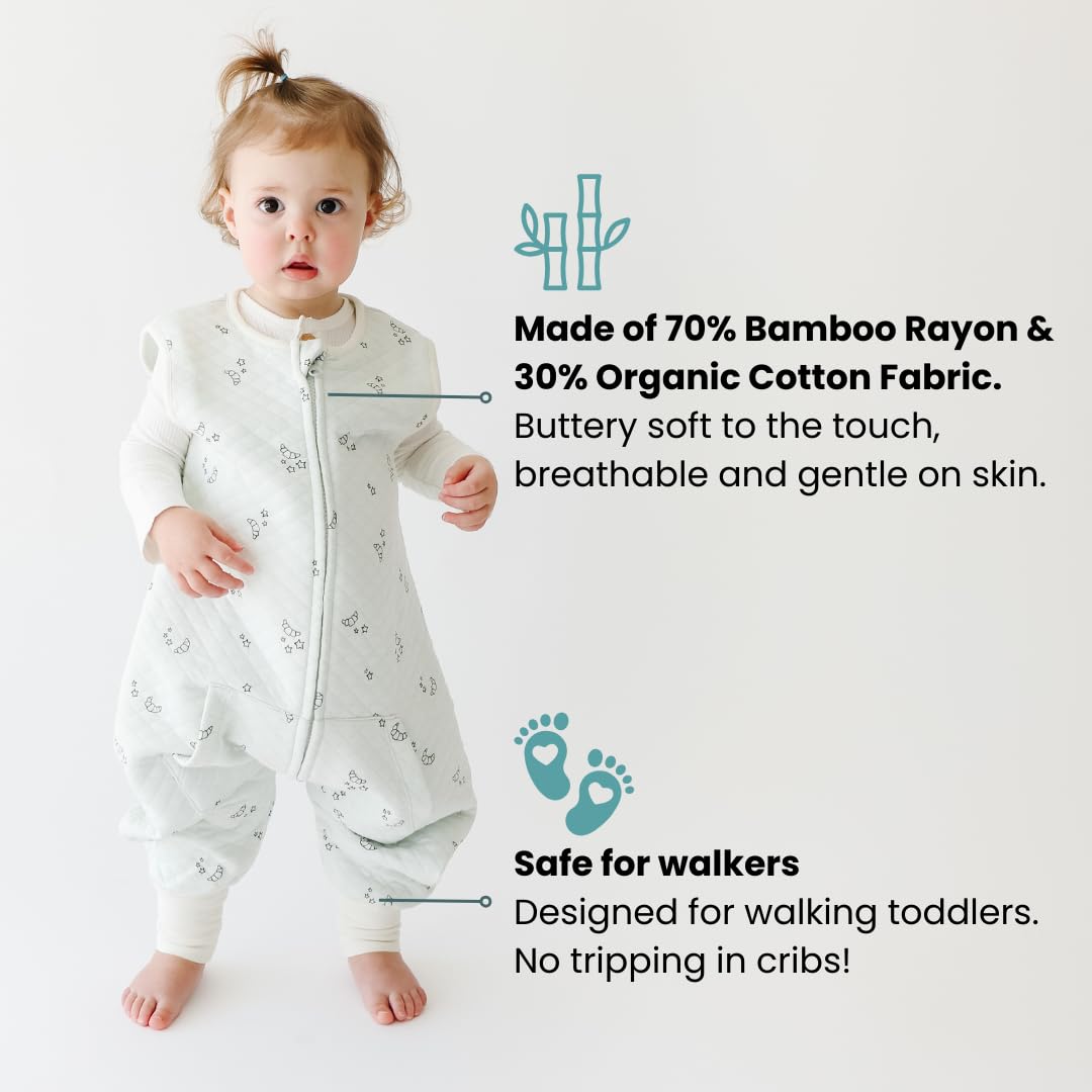 Saco de dormir para niños Tealbee Dreamsuit con pies – Saco de dormir con patas para caminar, hecho de rayón de bambú, TOG 0.8 de verano, cremallera de 2 vías, 2T-3T - Croissant