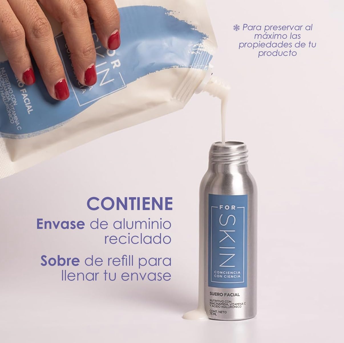 For Skin suero nutritivo regenerador 75 ml | Vitamina c, niacinamida, coenzima Q-10, ácido hialurónico y colágeno | Extractos de aloe vera y manzanilla