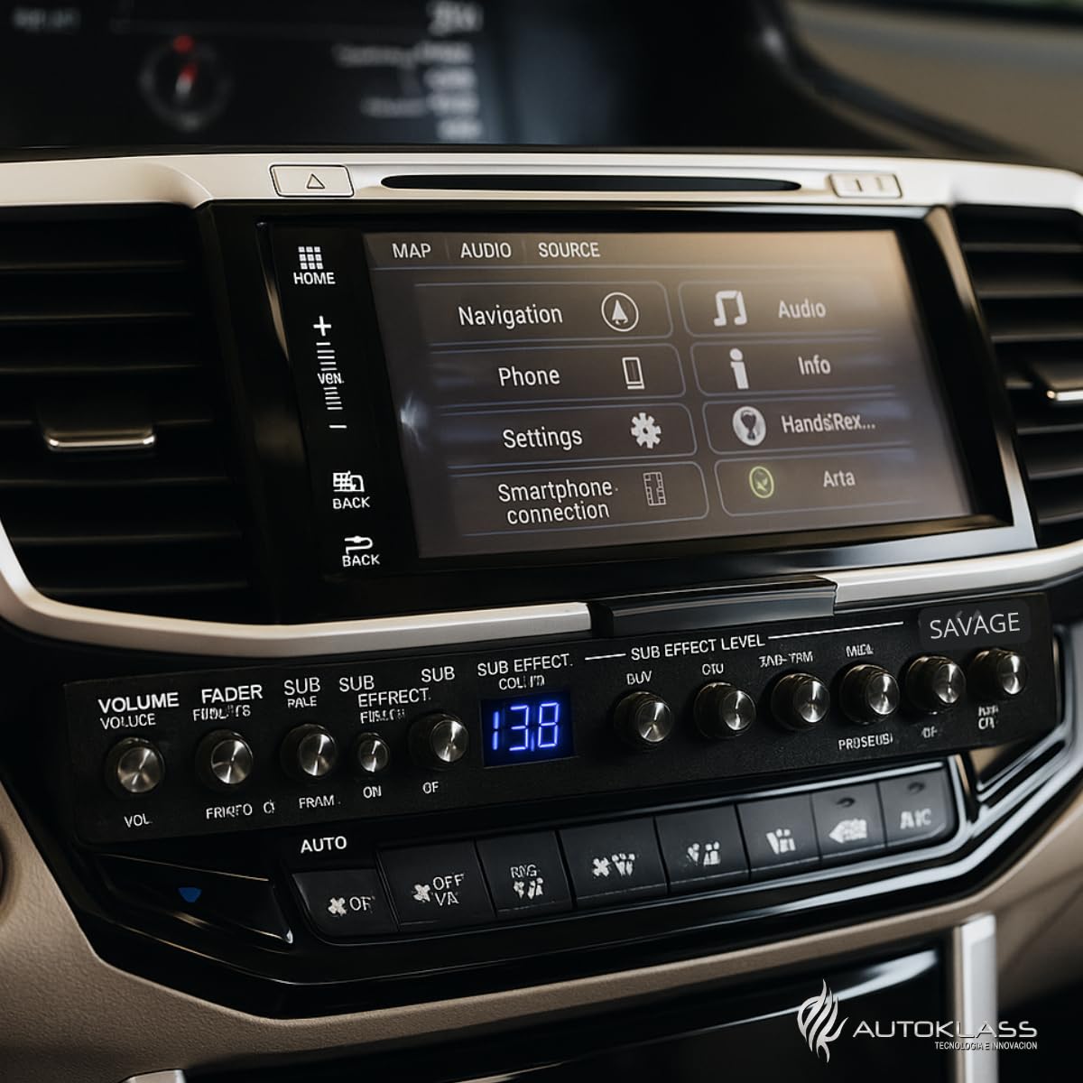 AUTOKLASS-Ecualizador 5 Bandas Efecto Epicentro 9 Volts. Entrada vía RCAs, Auxiliar. Salidas RCAs