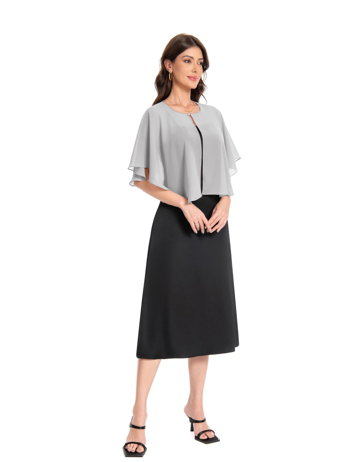 Baoqiya Capas cortas para mujer, capa de gasa, chales y estolas suaves, capas de boda, estilo años 20 (plateado).