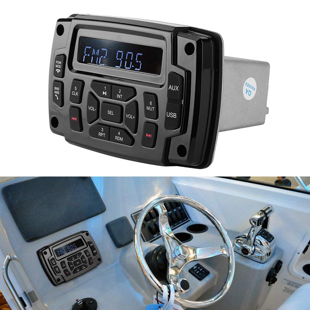 Radio Estéreo Marina, Bluetooth FM AM Receptor Estéreo Marino Reproductor de MP3, IP66 Receptor de Barco de 12v Impermeable/Resistente a la Intemperie con LCD Digital, Receptor Centro Multimedia