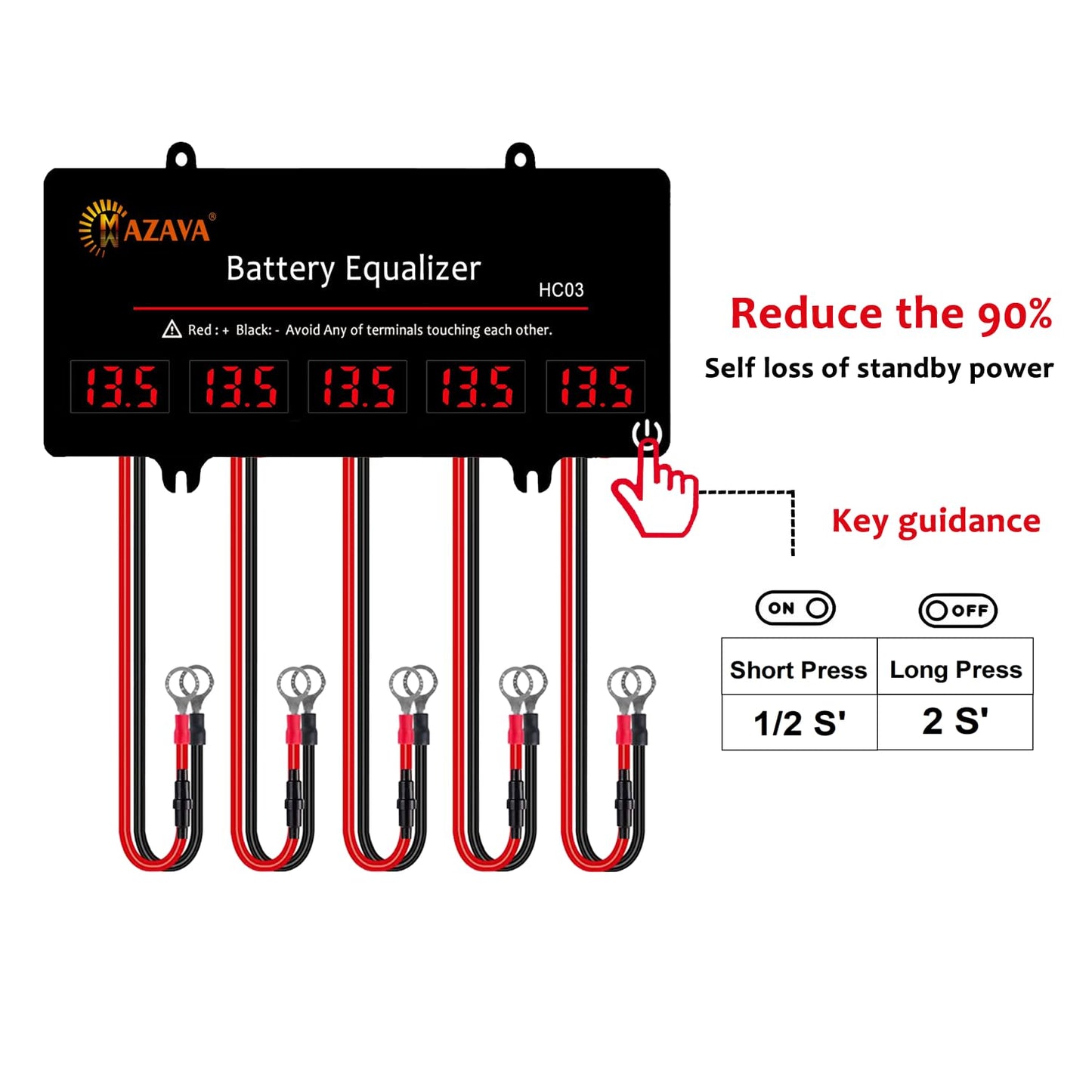 MAZAVA HC03 - Ecualizador de batería para baterías de 12/24/36/48V/60V equilibrador de voltaje 5S interruptor táctil activo de plomo ácido driver de batería