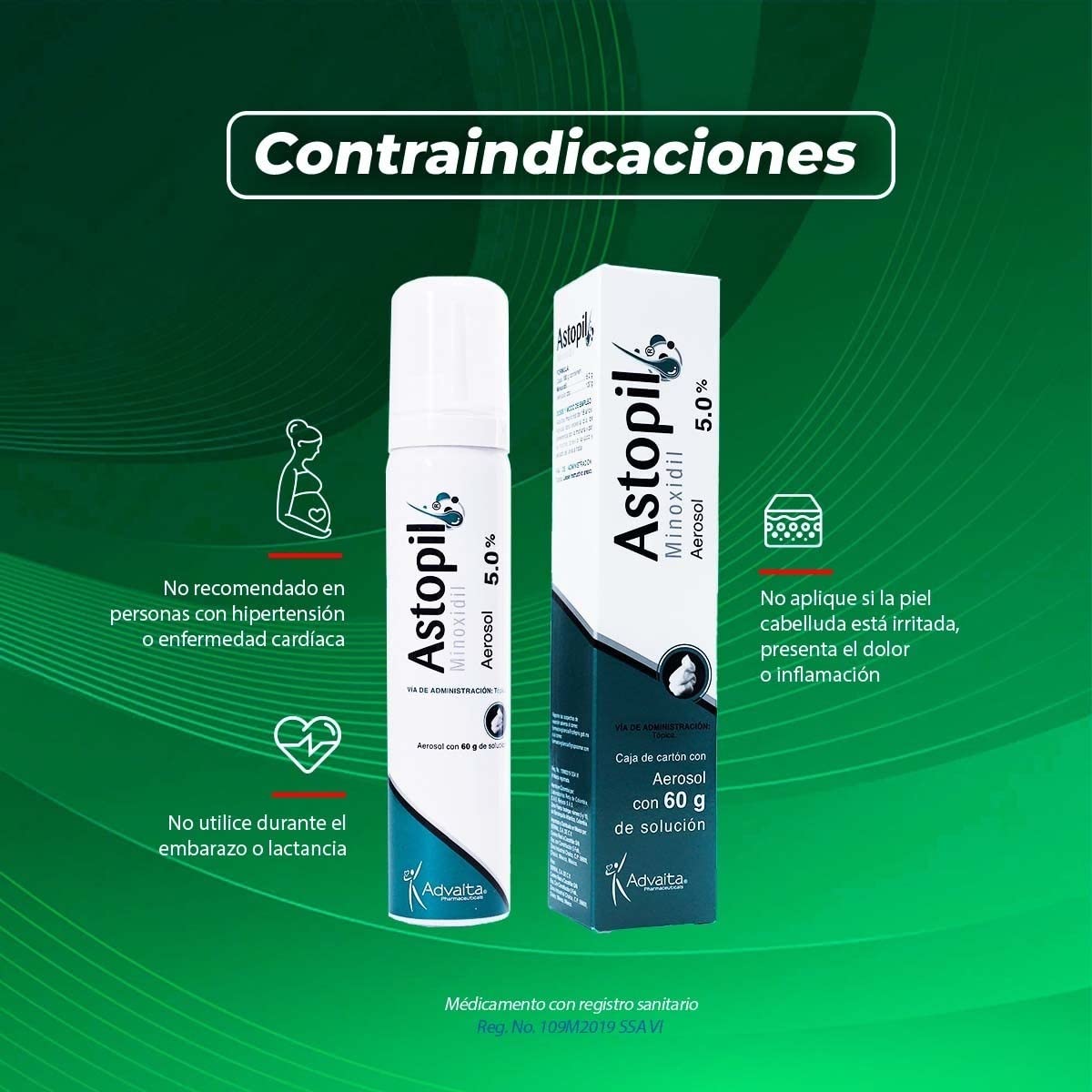 Espuma Minoxidil 5% Advaita Astopil Sin Aroma Blanca para Tratamiento de Alopecia y Hipotricosis