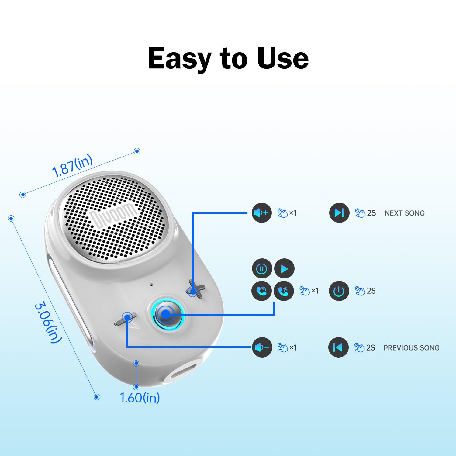 Divoom Itour-S Mini Altavoz portátil Bluetooth portátil, Audio Grande y Graves impactantes, diseño de Clip, IP67 Impermeable y a Prueba de Polvo, 10 Horas de Tiempo de Juego, Altavoz para Viajes en