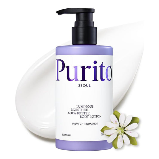PURITO Crema Corporal Hidratante con Manteca de Karité - Loción Corporal Hidratación Profunda Piel Seca y Sensible - Aroma Midnight Romance Absorción Rápida No Grasosa - Vegana K-Beauty 300 ml