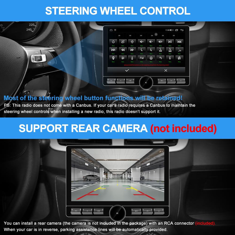 Radio de coche estéreo universal de 8 núcleos con visualización táctil giratoria 10.6, Android 13 [4 GB+64 GB]