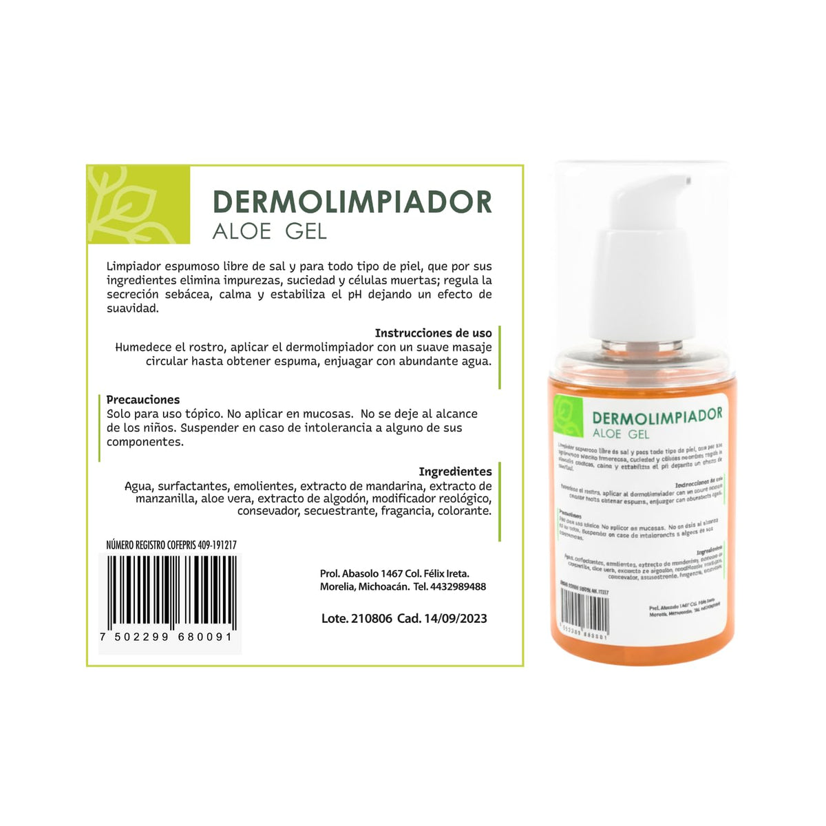 Cical Organic Dermolimpiador en Gel con Aloe Vera, Manzanilla y Mandarina, Fórmula Limpiadora Natural, 100g
