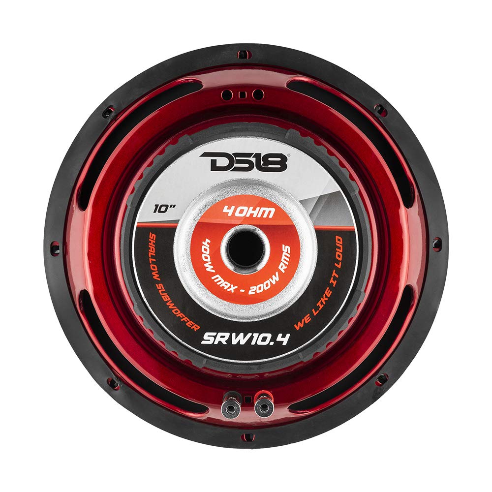 DS18 SRW10.4 Subwoofer de Coche Poco Profundo de 10 Pulgadas, 400 vatios, Bobina de Voz única, 4 ohmios (1 Altavoz)