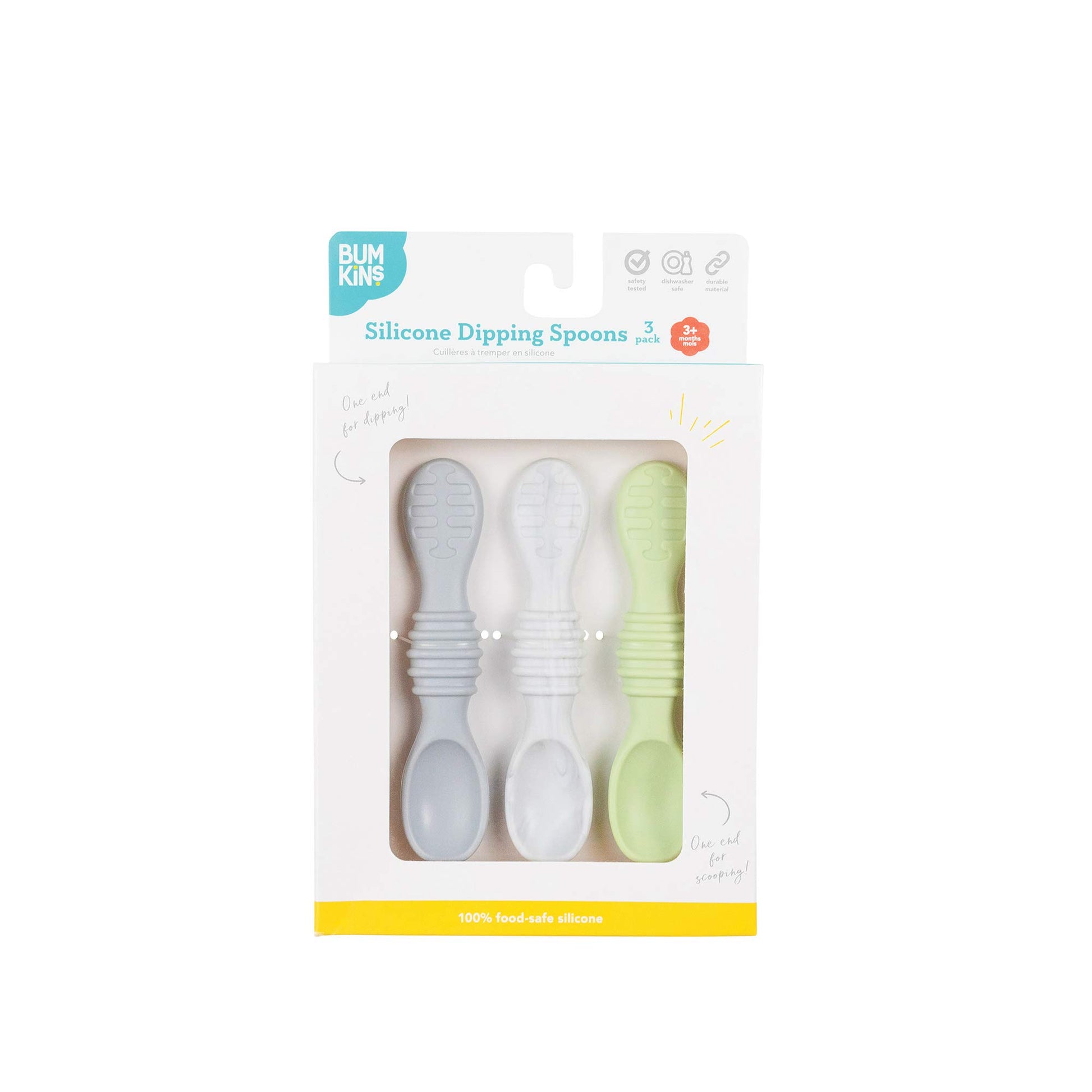 Bumkins - Juego de utensilios para bebé, cucharas de entrenamiento de silicona para sumergir, punta suave, autoalimentación, masticar, destete LED para bebé, suministros de entrenamiento para el