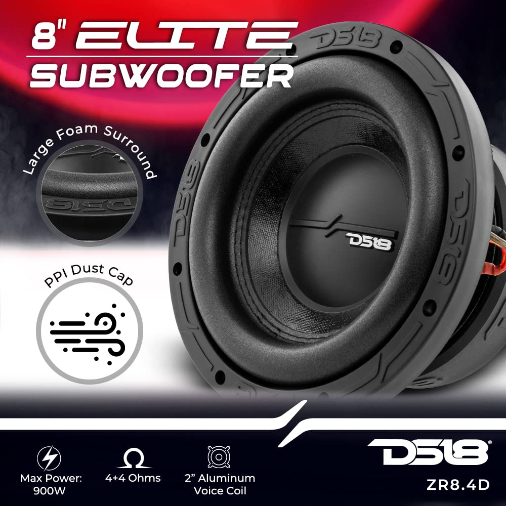 DS18 ZR8.4D Elite-Z - Subwoofer de Audio para Coche de 8 Pulgadas, Bobina de Voz Dual de 900 W, DVC de 4 ohmios y 4 ohmios (1 Altavoz)