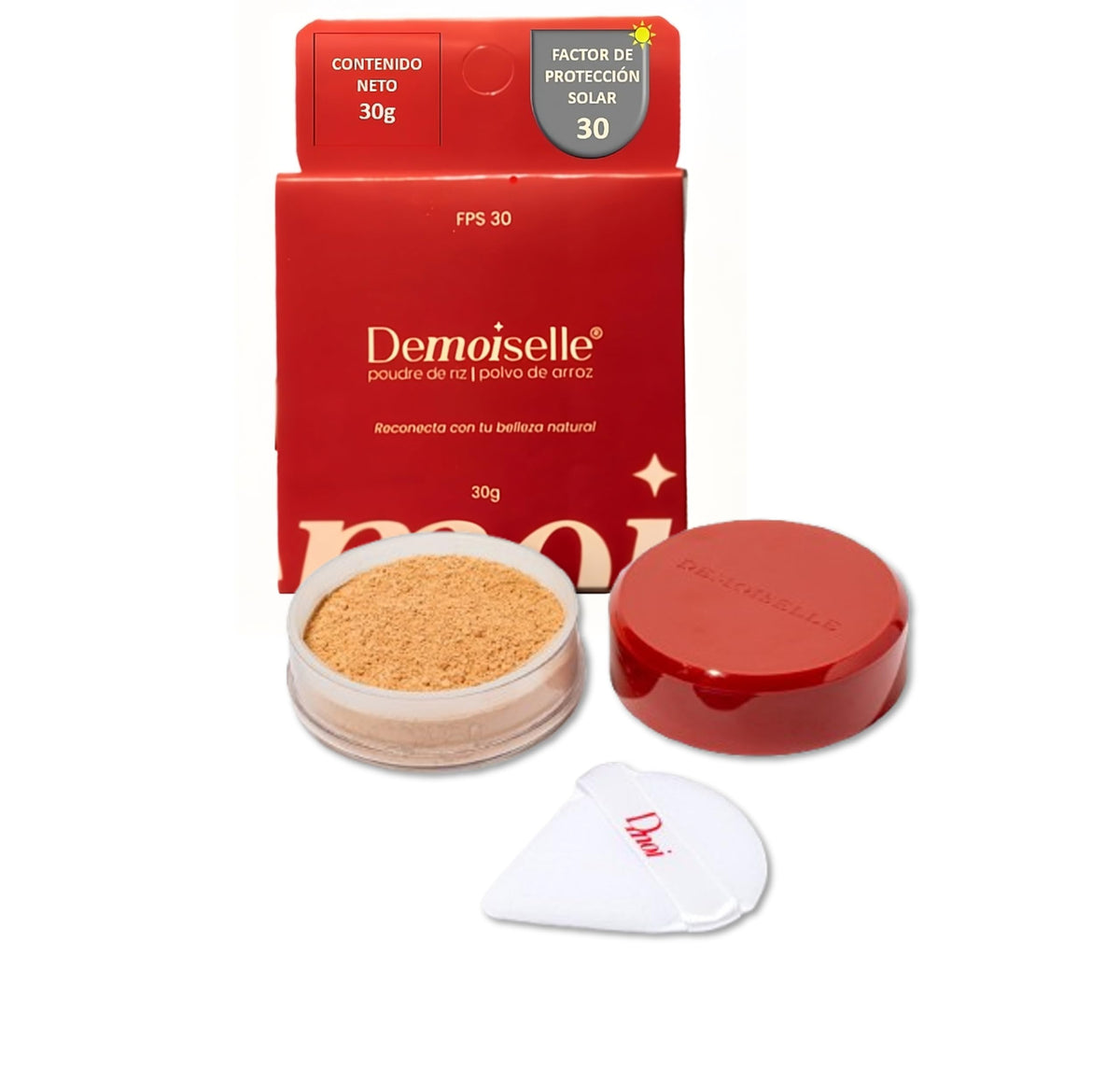 Demoiselle Polvo de Arroz Facial Suelto Traslúcido Medio Tropical con FPS 30 | Acabado Mate | Control de Brillo y Grasa | 30 g