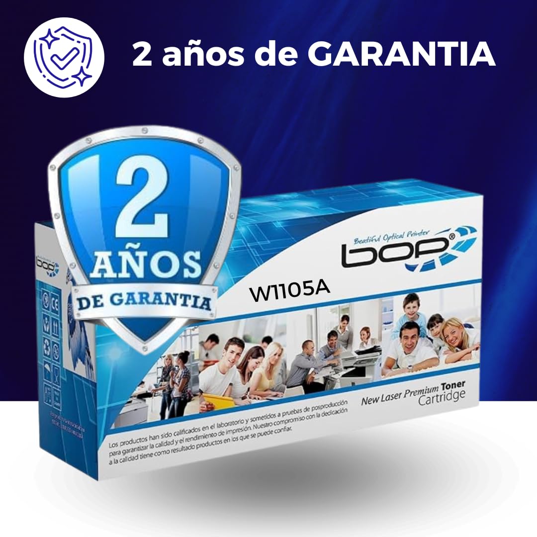 BOP Toner 105A GENERICO con Chip - Cartucho Negro W1105A / 105 - Compatible con Laserjet 107A / 107W / MFP135A / MFP135W / 137FNW - Rendimiento 1000 Páginas.