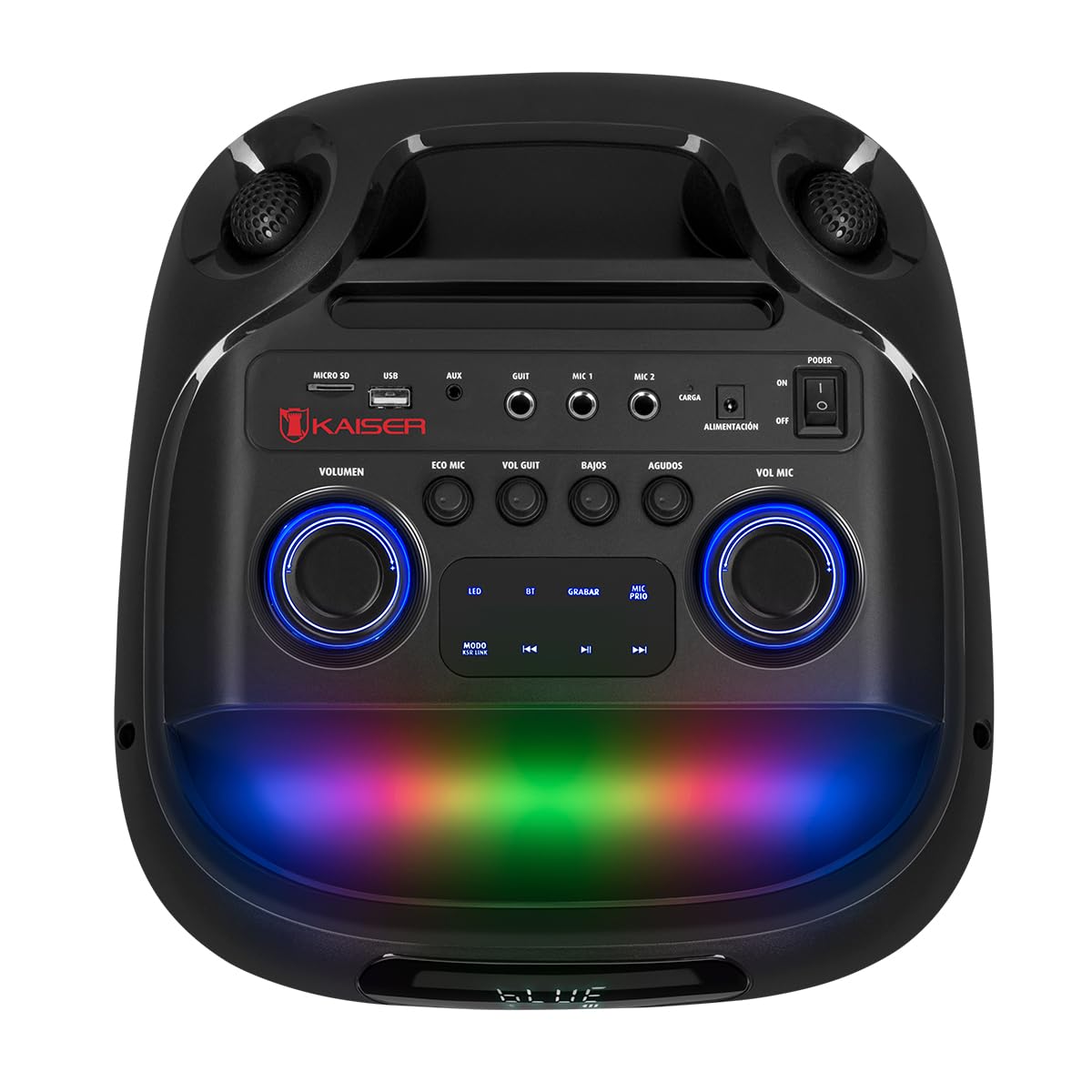 Bafle de Piso Kaiser Recargable 2x8 Pulgadas Gran Infinity Curvo Potencia de 70W RMS con Bluetooth USB Micro SD y AUX KSW-8024
