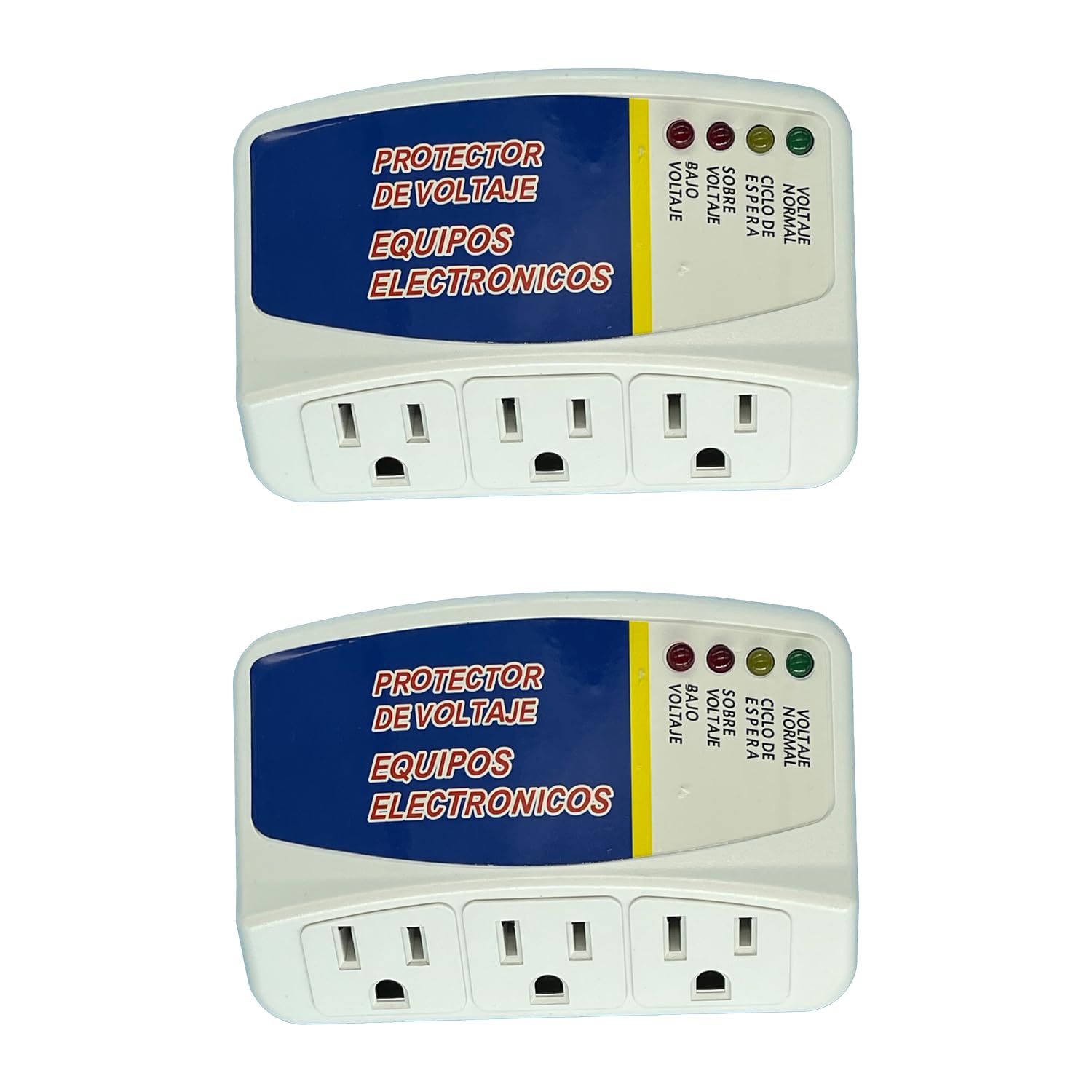 Lelukee Protector de Voltaje Protector de Sobretensión Electrónico Enchufe Protector de Sobretensión de 3 Tomas para PC/TV/Refrigerador 12A MAX 90-135V (2 Paquetes)