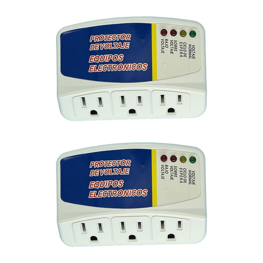 Lelukee Protector de Voltaje Protector de Sobretensión Electrónico Enchufe Protector de Sobretensión de 3 Tomas para PC/TV/Refrigerador 12A MAX 90-135V (2 Paquetes)
