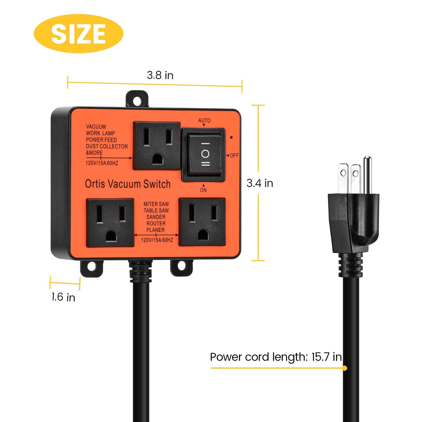 Interruptor de aspiradora automático, interruptor de aspiradora Ortis para más herramientas eléctricas, retarda el encendido y apagado del aspiradora para evitar sobrecarga y disparos del circuito,