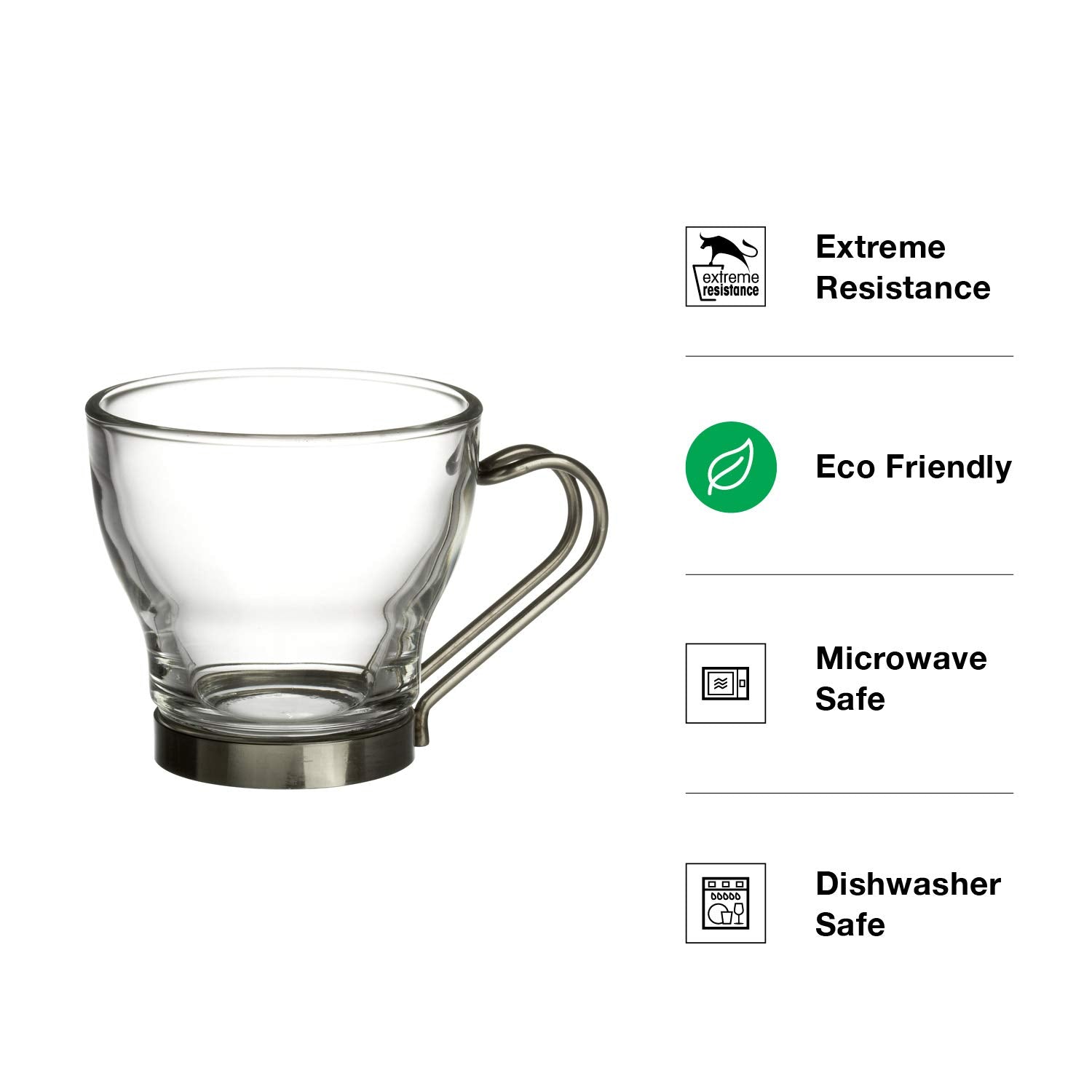 Bormioli Rocco Verdi Espresso Cup With Stainless Steel Handle, Set of 4, Gift Boxed, 3.5 ounces