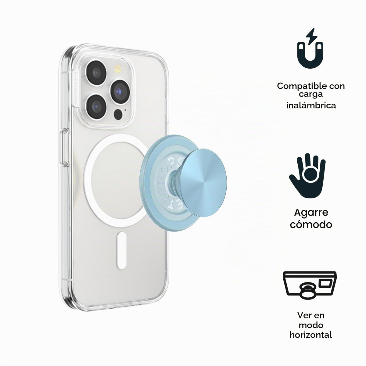 Agarre Magnético PopGrip PopSockets Negro con Parte Superior Intercambiable para iPhone MagSafe