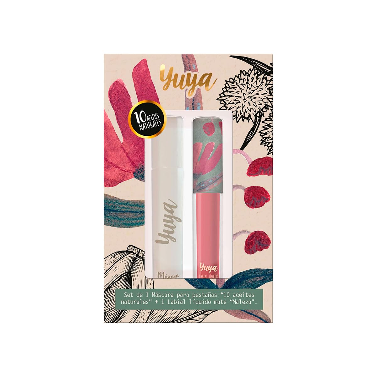 Set Máscara de pestañas 10 Aceites Naturales Negra + Labial Maleza
