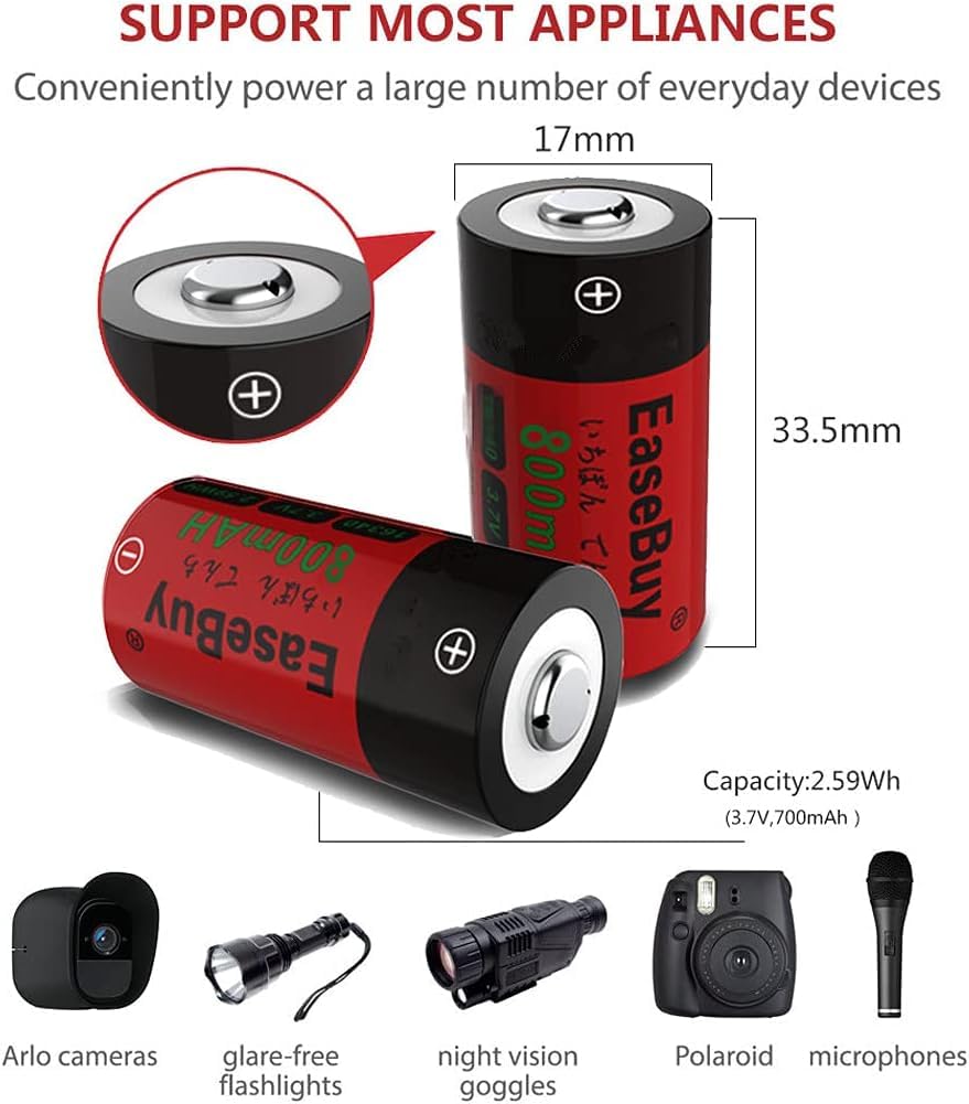 Baterías Recargables EaseBuy 3,7 V con Cargador para Cámaras Arlo y Linterna