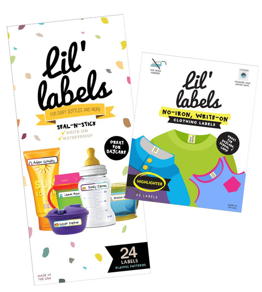 Lil' Labels Daycare Value Pack - Etiquetas para botellas y ropa, impermeables, diseño juguetón
