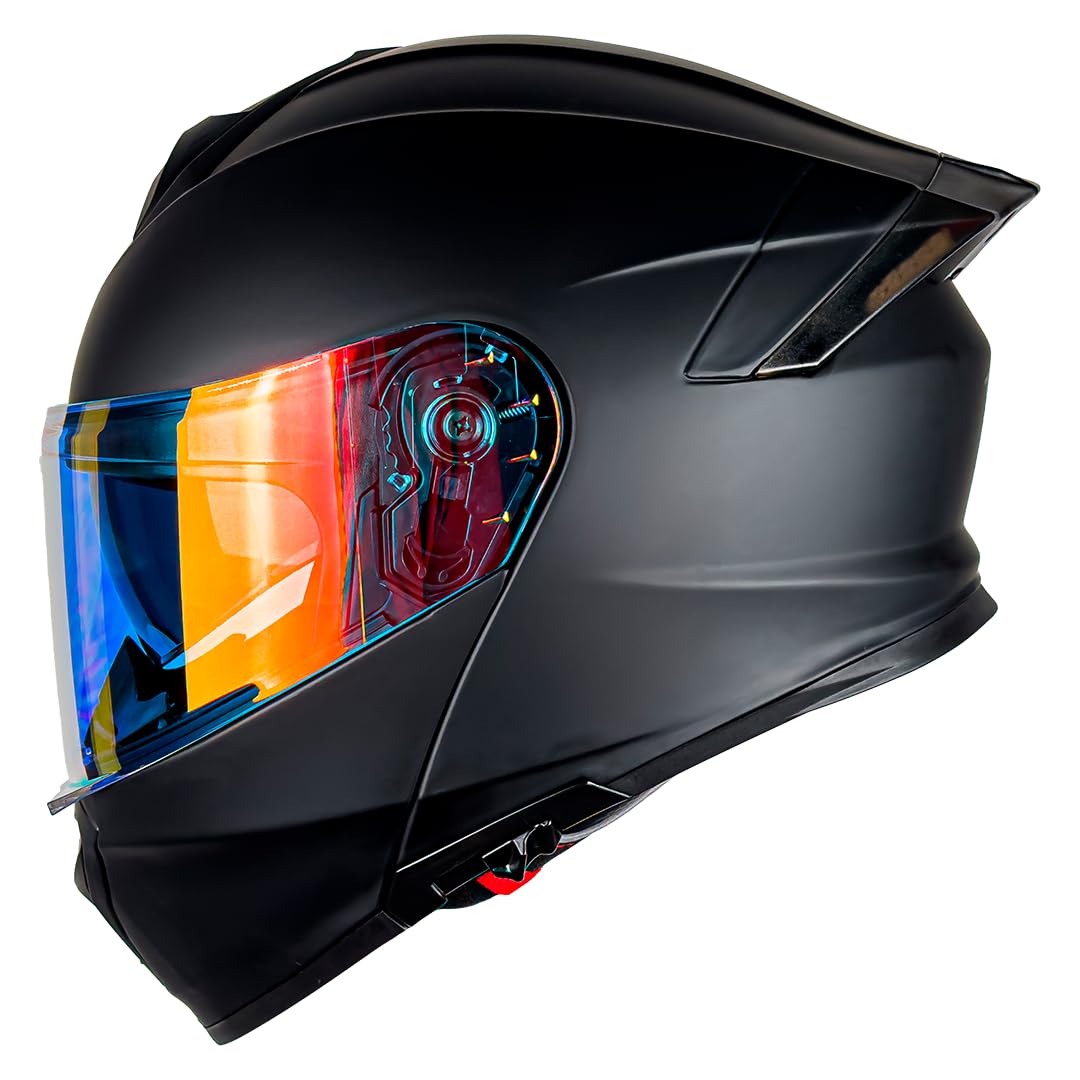 KOV Casco Thunder ABATIBLE Negro Mate para Moto Mica Dorada Certificado Dot (X-Large)
