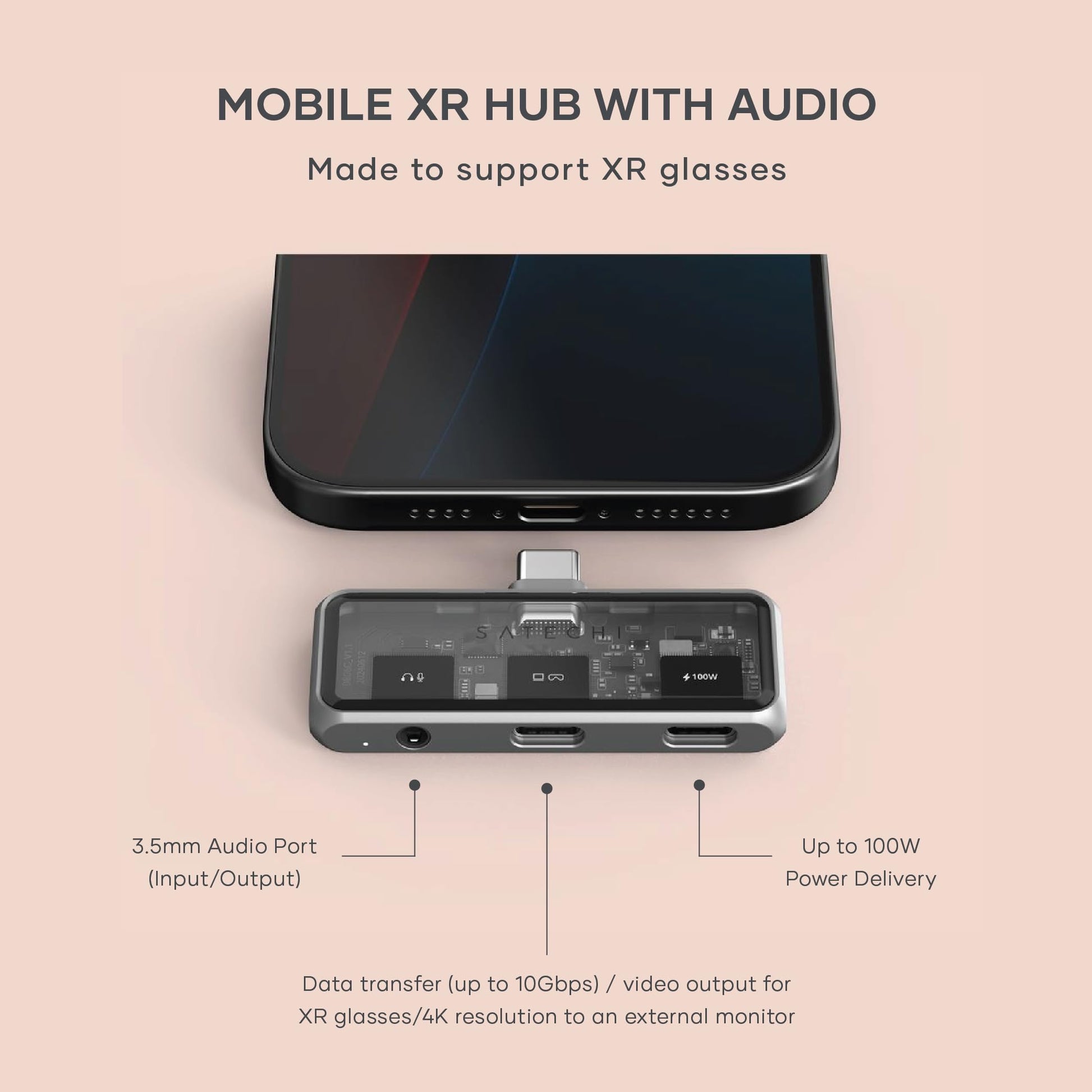 Hub USB-C SATECHI Gris con Adaptador 4 en 1 para iPad Air, MacBook, Switch OLED y Más