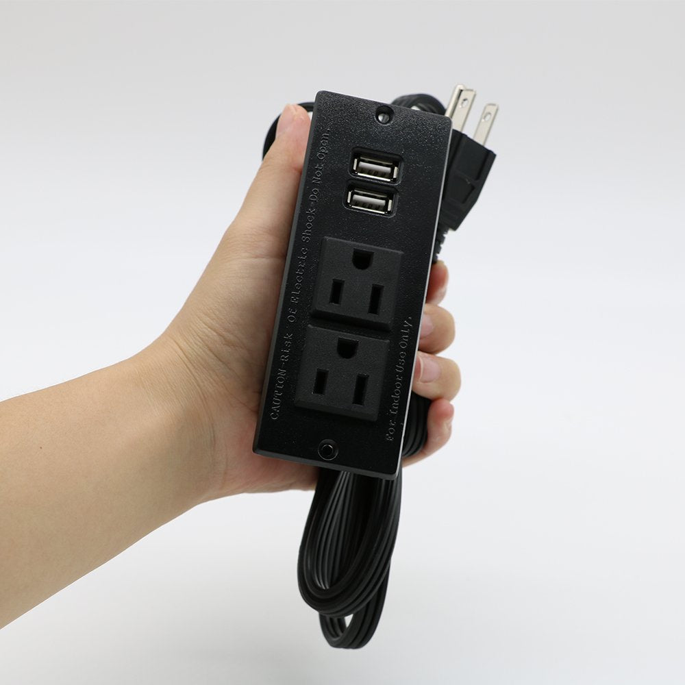 4 LEAF Regleta Empotrada con USB Tira de Alimentación Multicontacto Enchufe 2 Tomas 2 USB Cable Extensión 2 Metros Montaje para Mesa Sofá Gabinete Nightstand Nergo