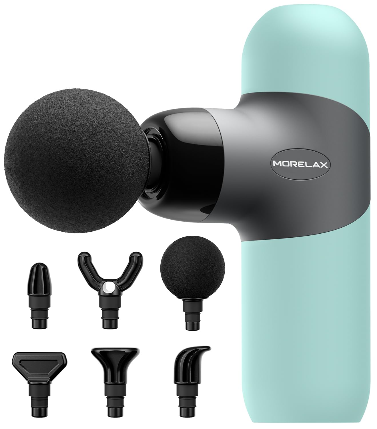 Morelax Mini Pistola de Masaje Portátil de Percusión Muscular de Tejido Profundo, Masajeador Deportivo Eléctrico de Mano Con 6 Cabezales de Masaje Y 4 Velocidades, El Mejor Regalo (Menta)