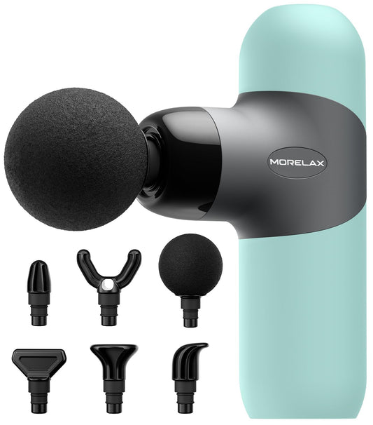 Morelax Mini Pistola de Masaje Portátil de Percusión Muscular de Tejido Profundo, Masajeador Deportivo Eléctrico de Mano Con 6 Cabezales de Masaje Y 4 Velocidades, El Mejor Regalo (Menta)