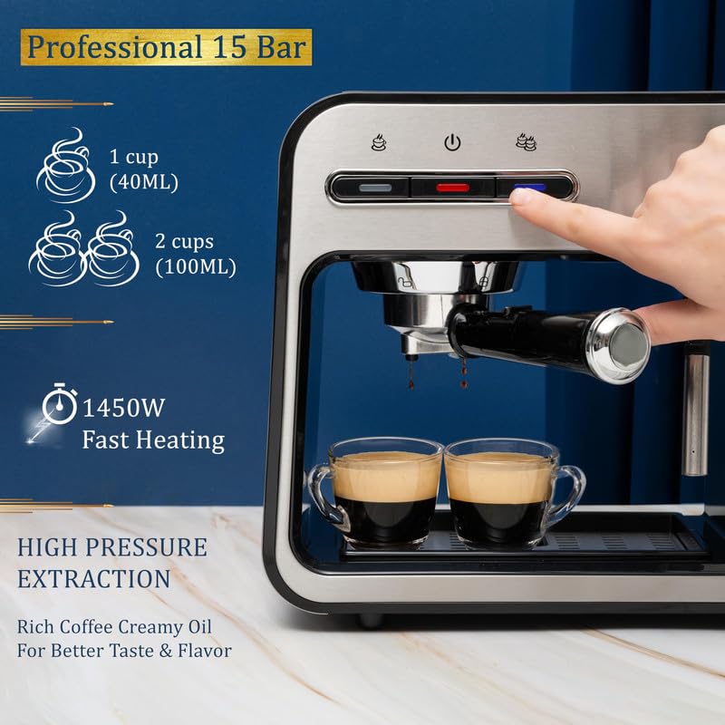 Máquina de Café Espresso Mixpresso Plata con Espumador de Leche para el Hogar