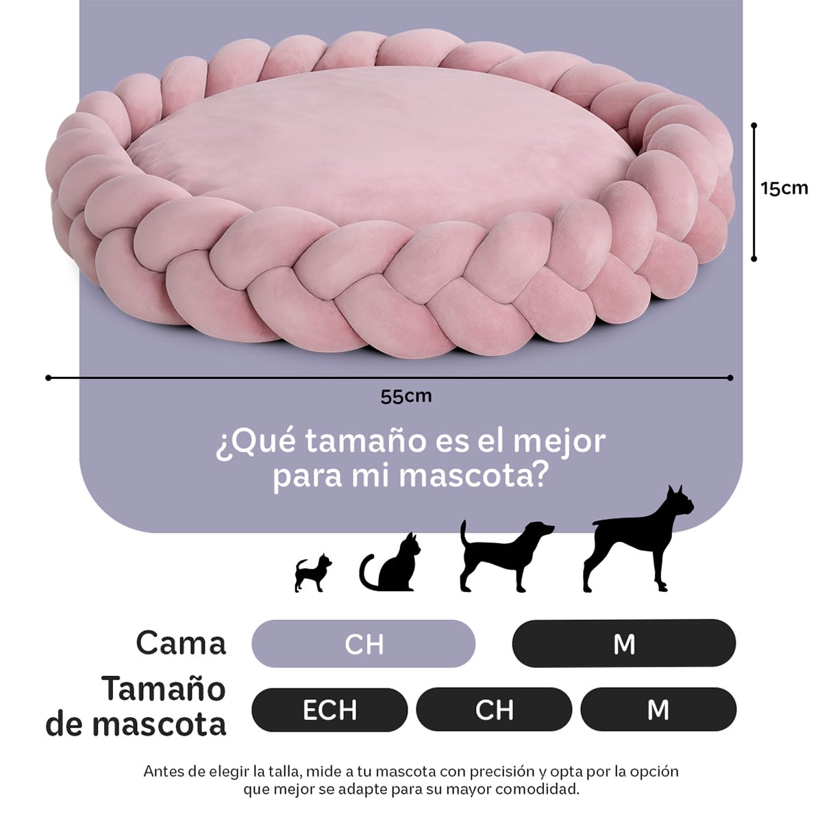 Cama Redonda para Perro y Gato Esquimal Rosa Cojín Antiestrés Trenzado Lavable