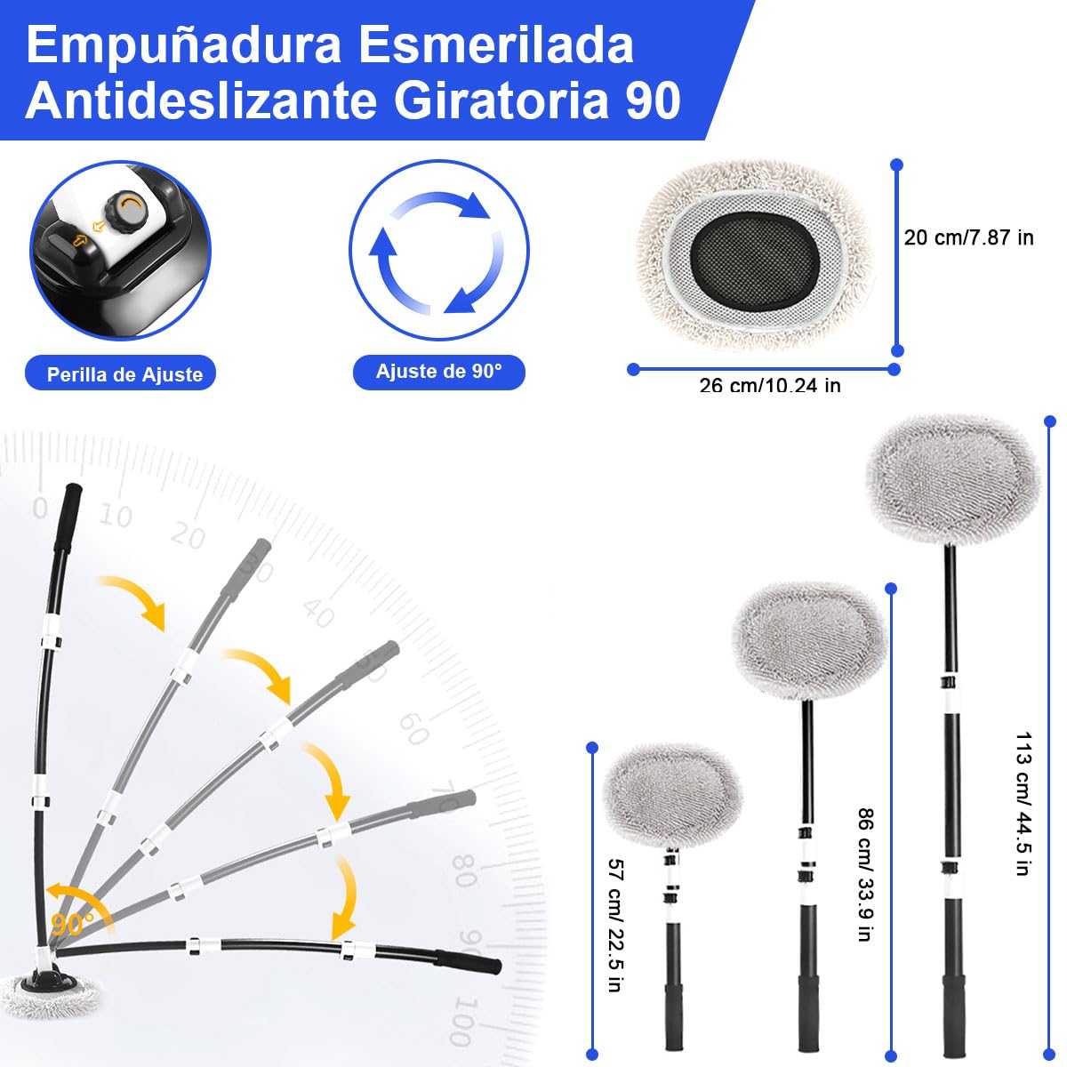 Cepillo para Lavar Auto ADILIKADII Curvado 90° con Poste Extensible y Accesorios de Limpieza Microfibra