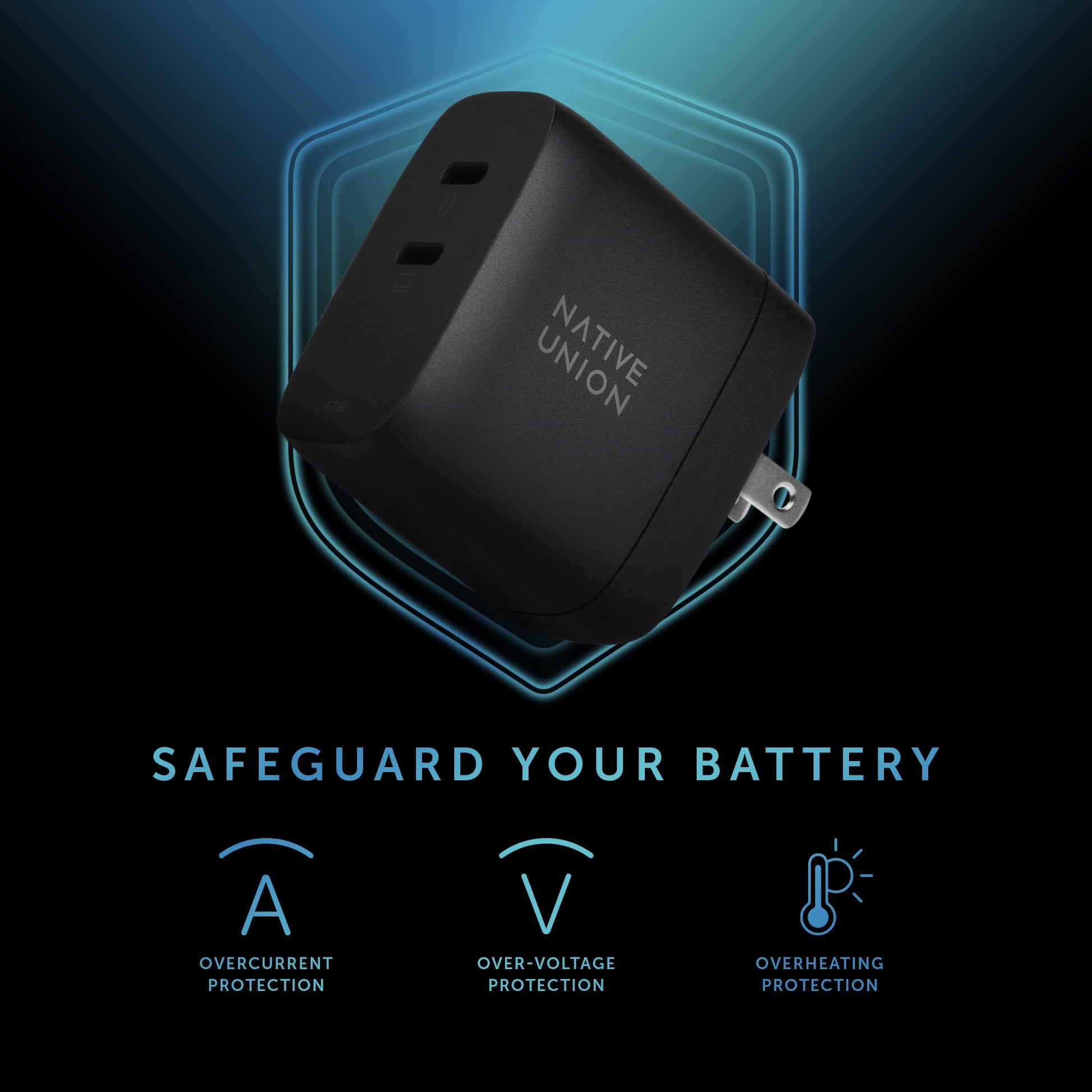 Cargador Rápido Native Union Negro GAN PD67W USB-C con Power Delivery para Múltiples Dispositivos