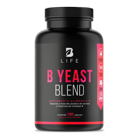 B Life Company Complejo B. Levadura de Cerveza y Vitaminas B1, B2, B3, B5, B6, B12. Ingredientes Naturales con 180 cápsulas de 500 mg. B Yeast Blend