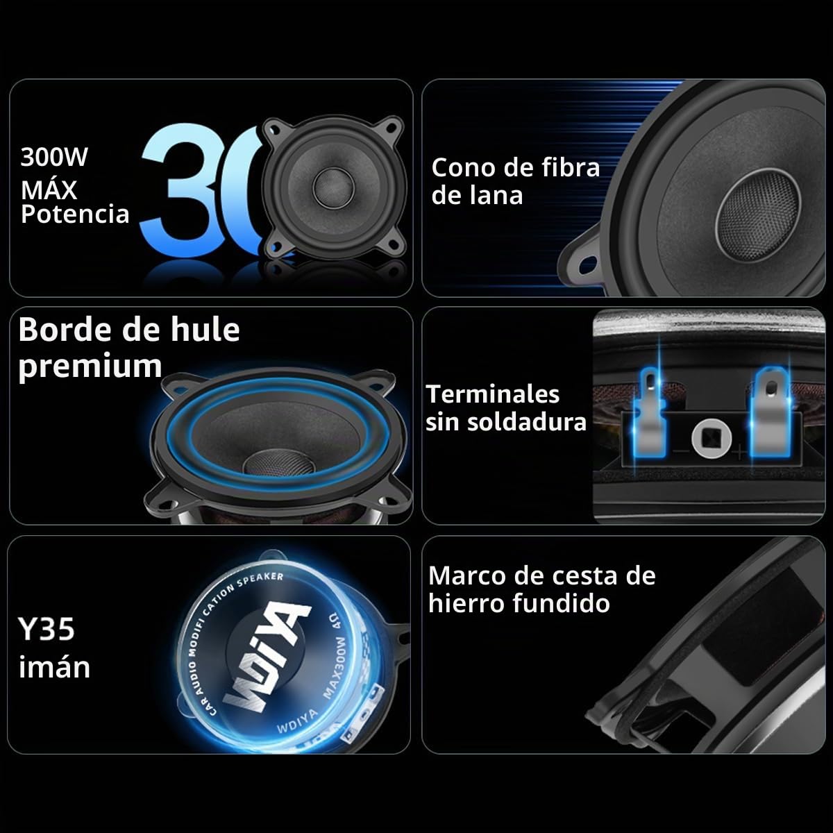 Altavoz de Coche WDiYA Fibra de Lana Sonido Envolvente Alta Fidelidad 300 W 4 Ohmios