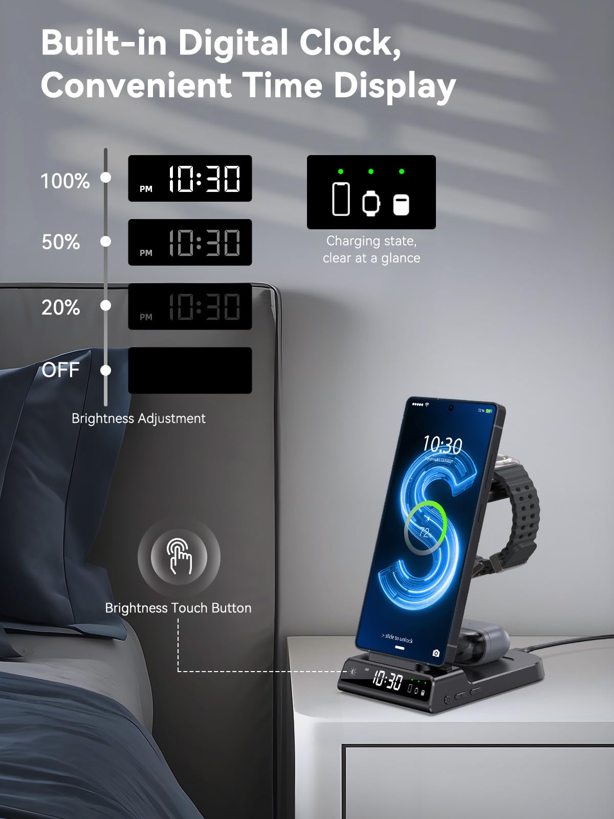 Cargador inalámbrico para Samsung Galaxy S24 Ultra, estación de carga con reloj para Samsung Galaxy S23 Ultra/S22/S21/Z Flip5/Note 20, cargador de reloj para Samsung Galaxy Watch 6/5/5Pro/4/3/Active