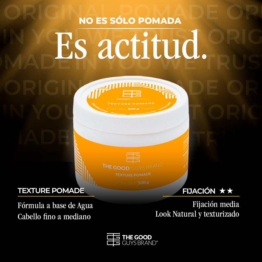 Texture Pomade: Cera para Cabello Hombre | Fijación Suave | Pomada para Cabello hombre - Brillo Natural | Ideal para Look Natural y Texturizado | Productos para el Cabello | THE GOOD GUYS BRAND (500g)