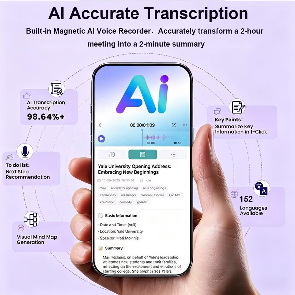 Grabadora de Voz Digital AI 64 GB con Transcripción y Traducción en Múltiples Idiomas