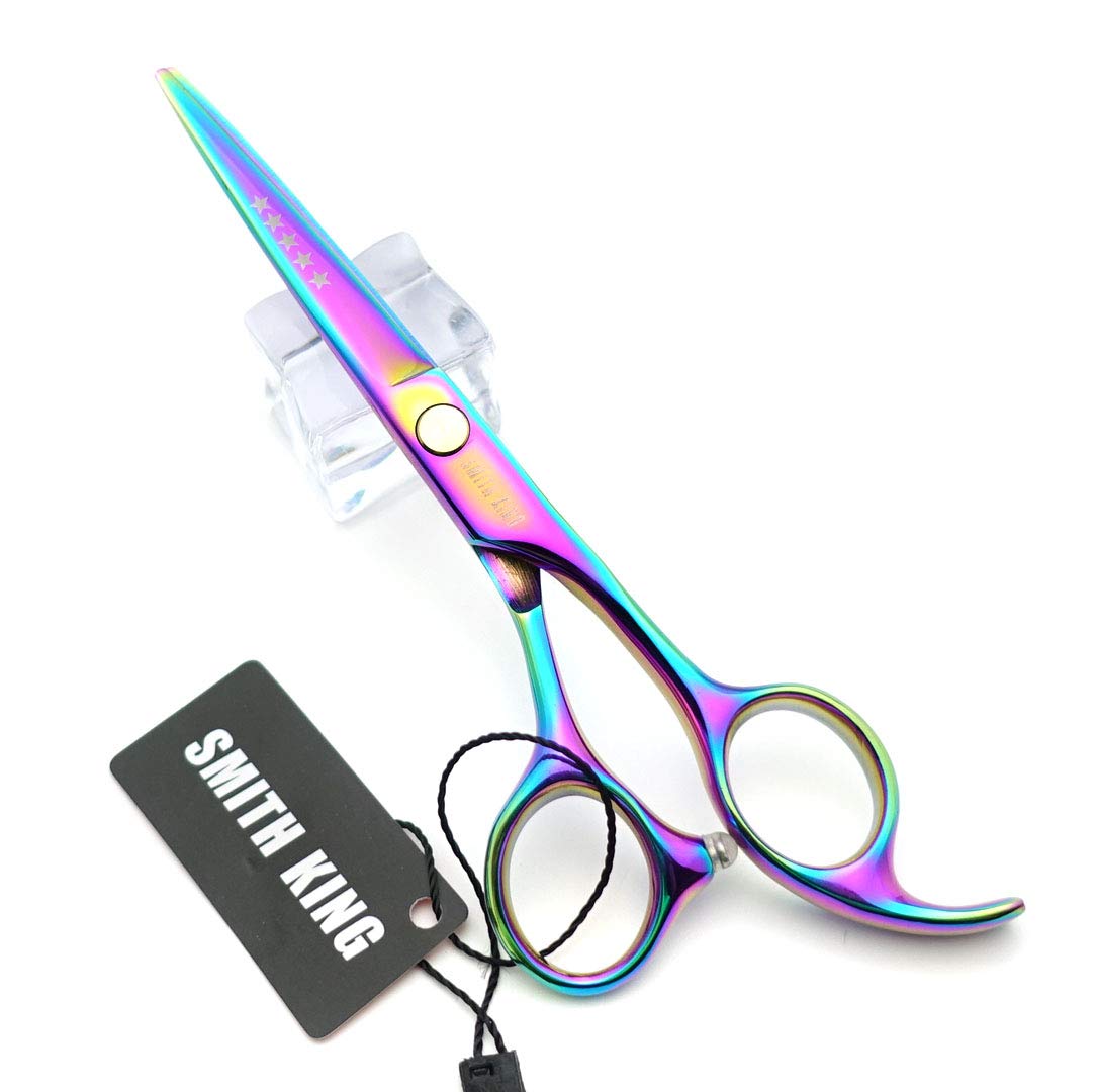 Juego de tijeras de corte de pelo de 12,7 cm con estuche de tijera de piel para corte de pelo, tijeras de adelgazamiento de cabello para personal y profesional (Raibow)