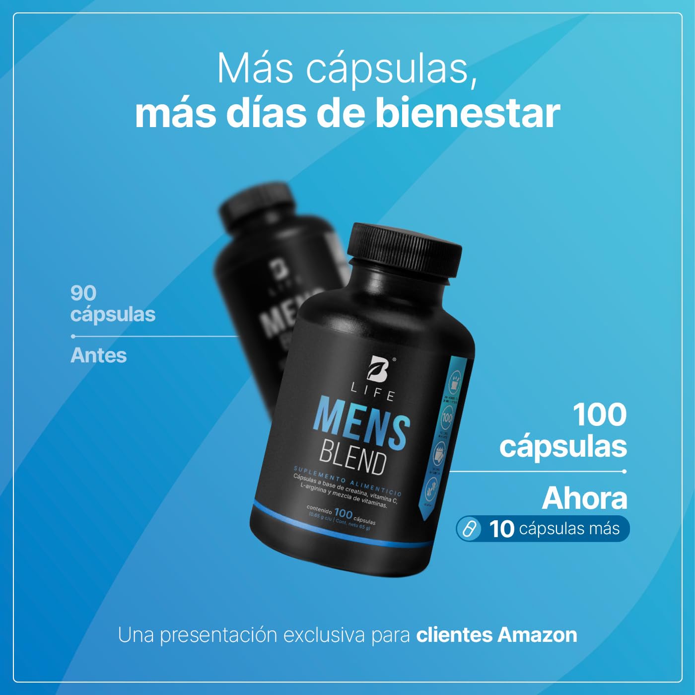 B Life Multivitamínico para Hombre | 100 Cápsulas | 650 mg por cápsula | Creatina Monohidratada, BCAA 2:1:1 (L-Leucina, L-Isoleucina, L-Valina) y L-Arginina | Ingredientes Naturales | Mens Blend.