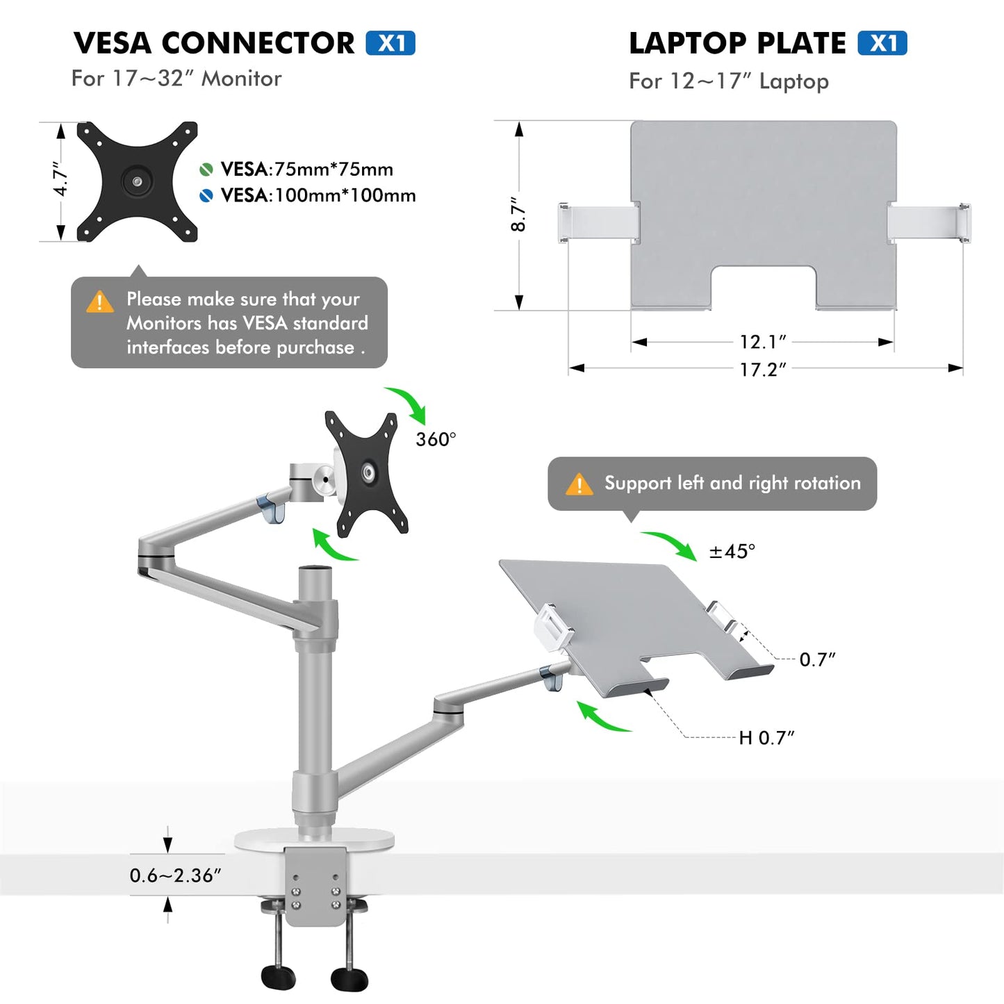 Soporte para Monitor y Laptop viozon Negro Ajustable 2 en 1 para Escritorio