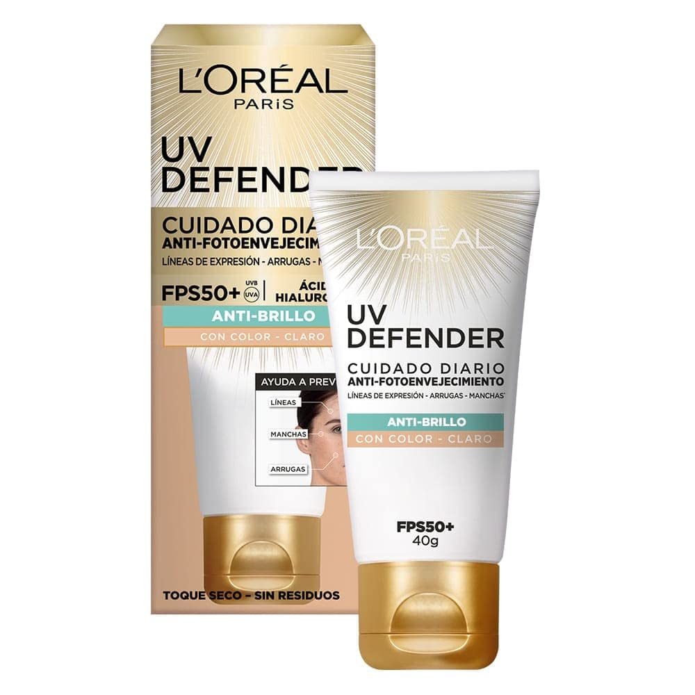 L'Oreal Paris Kit revitalift cuidado facial: crema de dia y crema de noche + L'Oréal Paris Protector Solar Diario Anti-Brillo FPS50+ UV Defender Tono Claro, 40ml